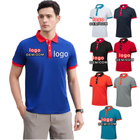 Op maat geborduurd logo op katoenen shirt met korte mouwen, kleurblokken, anti-kreuk, zakken, werkkleding, OEM, restaurant