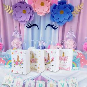 KM China Manufacture Wholesale unicorn White Kraft Goodie Birthday Parties Package Paper Gift Tote <b>Bag</b> with Handle for Kids - Product Image 3
