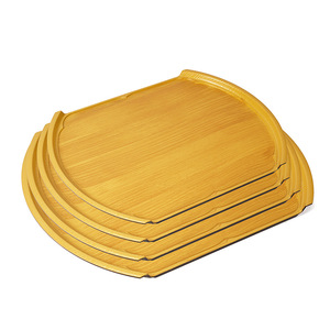 Double Swords <b>Half</b> Moon Japanese Style Tray Wood Grain Non <b>Slip</b> Plastic Yellow Serving Tray For Hotel Coffee Tea Drinks - Product Image 3