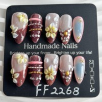 Lot de 10 faux ongles en gel peints à la main, magnifiques, de luxe, design personnalisé, faits à la main, à presser