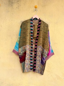 Kimono de Seda Crepé, Túnica Larga para Mujer, Manga Larga, Ropa Casual de Verano, Tejido Suave, Estampado Rosa, Azul y Rojo, Estilo Kimono - Product Image 2