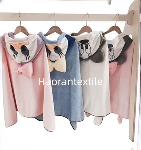 Poncho à capuche rectangulaire en <span class=keywords><strong>polaire</strong></span> corail super absorbant, motif animal mignon, anti-enfants, pour toutes les saisons, tissé, pour la plage et les voyages - Product Image 2