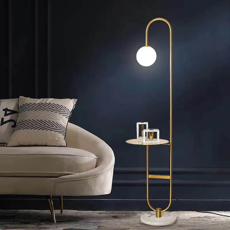 Luxury Nordic Modern Gold Designer Marble Coffee Table Metal Corner Light Standing Led Floor Lamps With Shelves For Living Room