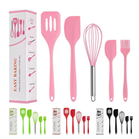 Ensemble de 5 spatules de cuisine pour la maison et la cuisine, résistantes à la chaleur, en silicone alimentaire, avec manches en bois et en plastique