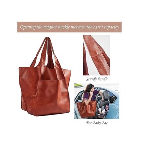 Sac fourre-tout en cuir surdimensionné, grande capacité, sac à main de travail en cuir PU, sac seau et sac à main, grand sac souple pour le voyage et le shopping - Product Image 3