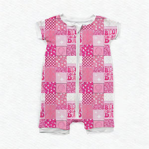 SR3964 CUSTOM Mameluco de Bebé Niña con Estampado a Cuadros Rosa, Mono de Manga Corta para Niños, Mono de Algodón Elástico con Burbujas para Niña - Product Image 1