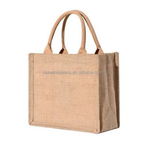 Sacs fourre-tout en jute écologiques en gros, sacs de courses en toile de jute naturelle, pochettes en lin, sacs avec logo imprimé - Product Image 5