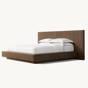 Letto <span class=keywords><strong>a</strong></span> pannello allungato Mulholland RH in rovere bianco massiccio intagliato, letto <span class=keywords><strong>a</strong></span> piattaforma King Size, mobili per camera da letto villa - Product Image 5