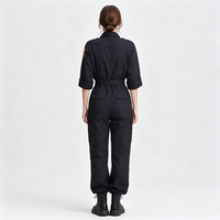 Combinaison de travail bleu marine pour femme, style pompier, avec badge, taille ajustable, coupe ample et ajustée, multi-poches