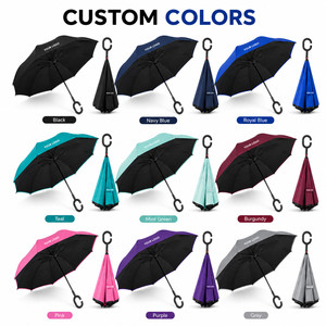 Custom Logo Double Layer Inverted Reverse <b>Umbrella</b> C-Shape Handle Windproof Self-Standing <b>Large</b> <b>Umbrella</b> for Rain Car Travel - Product Image 3
