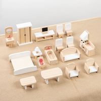 Jouet de simulation pour garçons et filles, cadeau, accessoires pour maison de poupée, ensemble de meubles miniatures en bois pour maison de poupée avec 4 poupées de famille