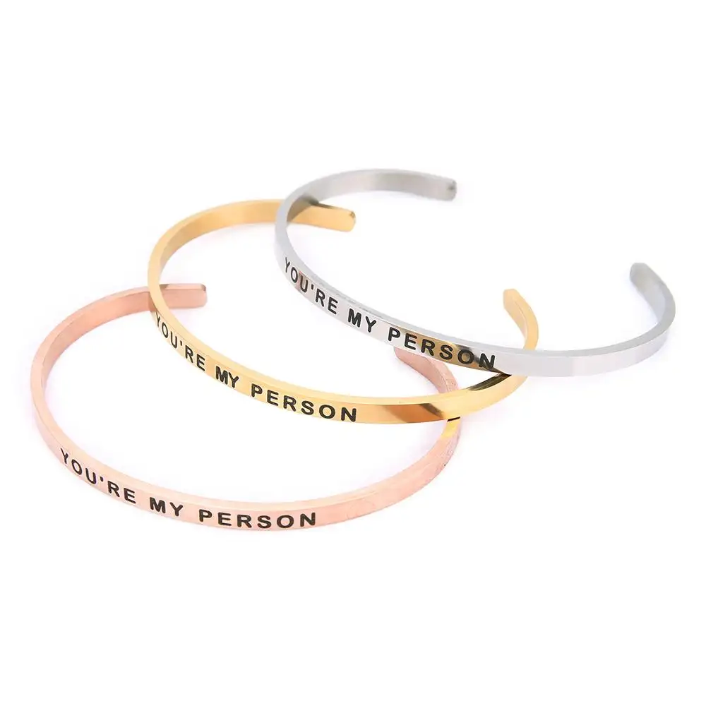 Pulseira de letra de aço inoxidável, bracelete personalizado de mantra dourado rosa