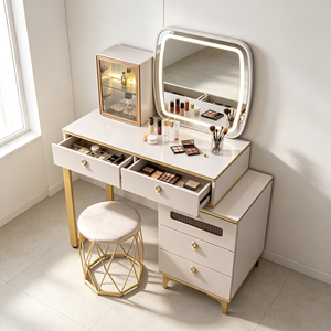 Modern Makeup <b>Vanity</b> With <b>Lighted</b> Mirror Storage Drawers And Cabinet Bedroom Dressing Table With Stool - Product Image 2