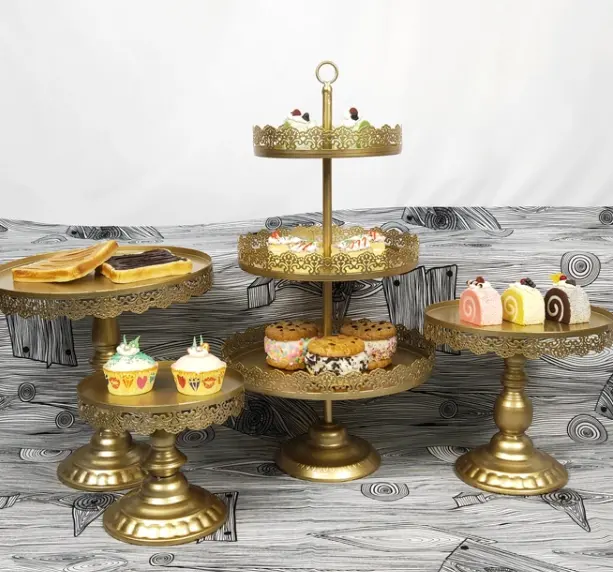 Elegante Decoratie 6 Stuks Cake Stand Set Cupcake Houder Fruit Cakes Desserts Snoepplaat Goud Metalen Desserttafel Display Set