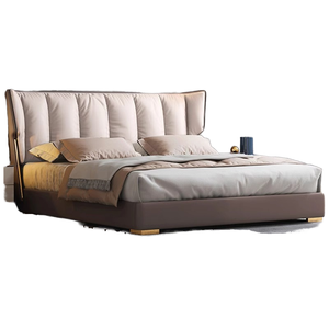 Meubles de chambre à coucher modernes <span class=keywords><strong>et</strong></span> luxueux populaires, cadre de lit double pour adultes, revêtement en cuir véritable, réglable, écologique - Product Image 1