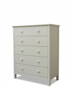 Commode à 5 tiroirs en bois d'hévéa Aravinda, style moderne, avec housse de protection, couleur blanche, pour salon ou chambre à coucher, meubles P.D.T Vietnam AR20XW - Product Image 1