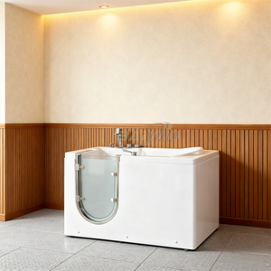 <span class=keywords><strong>Baignoire</strong></span> en acrylique avec fonction massage par remous <span class=keywords><strong>pour</strong></span> les personnes <span class=keywords><strong>à</strong></span> mobilité réduite, <span class=keywords><strong>porte</strong></span> de sécurité, barre d'appui, vidange facile, design écologique et confortable - Product Image 2