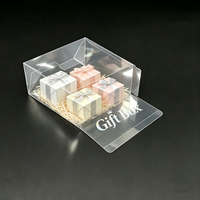 Boîte carrée transparente en PET avec logo personnalisé et fond à fermeture automatique, emballage cadeau élégant pour petits cadeaux