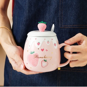 Cute Cartoon Ceramic Coffee Mug with Spoon High-Looking Large Capacity Water Cup Home Painted Stocked for Women - Product Image 6