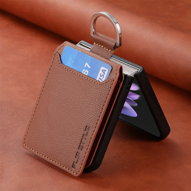 For Samsung Z Flip 6 Wallet Case Litchi Finger Ring Card Holder Protective Case Hardware Buckle for Samsung Z Flip 5 4 3