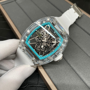 Montre mécanique automatique squelette en cristal transparent pour homme RM055, montre de sport en caoutchouc blanc de forme tonneau - Product Image 4