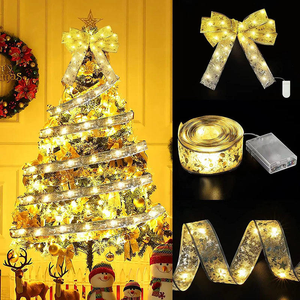 ไฟริบบิ้น LED สีทองและสีเงิน ใช้พลังงานจากแบตเตอรี่ สำหรับตกแต่งต้นคริสต์มาสในร่ม/กลางแจ้ง ในงานปาร์ตี้ช่วงเทศกาล - Product Image 4