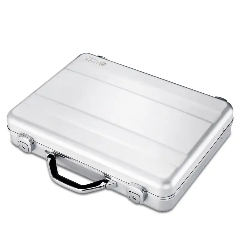 Pria Mewah Logam Tas, aluminium Magnesium Alloy Case dengan TSA LOCK UNTUK PERJALANAN Satu Langkah Tas Kerja Laptop Perak