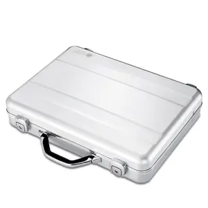 Men's Luxury Metal Briefcase, Aluminum Magnesium Alloy Case with TSA Lock for Travel One-Step Laptop Briefcase, Silver