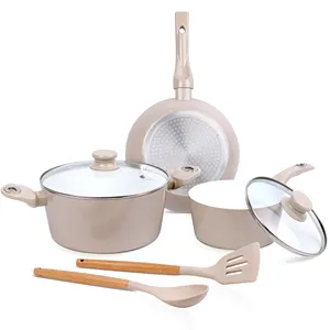 Antihaft-Keramik-Kochgeschirr-Set 7-teilig-Töpfe und Pfannen-Set Bratpfanne Souse mit Deckel Suppentopf