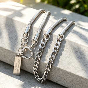 Collier en acier inoxydable à chaînes mixtes, chaîne serpent et chaîne gourmette, fermoir à ressort à bascule, chaîne de clavicule minimaliste 1189 - Product Image 3