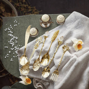 Ensemble de couverts de mariage vintage en acier inoxydable 18/10 avec manche en métal 100% naturel, cuillère, fourchette, couteau, couverts écologiques plaqués - Product Image 3