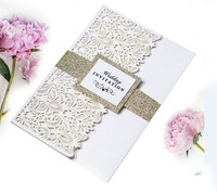Carte de remerciement et d'invitation en papier Trird Fold Pearl, motif papillon creux