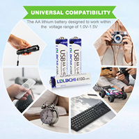 Batterie lithium-ion rechargeable par USB portable AA 4100 mWh 1,5 V pour drone, console de jeu Smart Lock