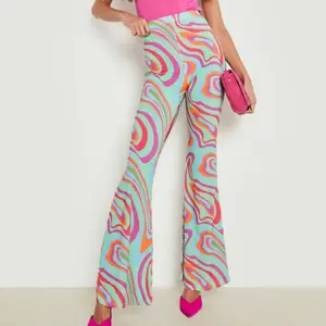 Custom Summer Fashion High Waist Printed Flared Trouser Rave Festival Wide Leg Pants