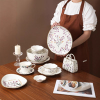 Ensemble de 50 bols et assiettes en céramique à motifs floraux, écologiques, durables, compatibles lave-vaisselle, avec coffret cadeau, pour la maison, cadeau de mariage, bols à soupe