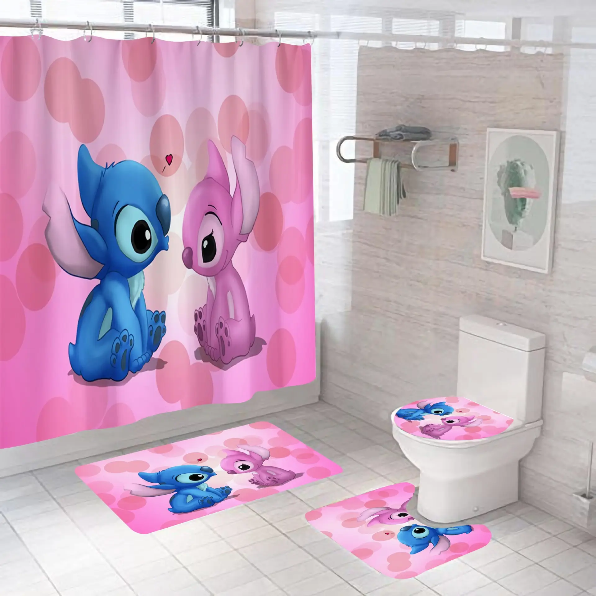 Juego de cortinas impermeables con estampado 3D para niños, visillo para ducha de baño, 4 piezas