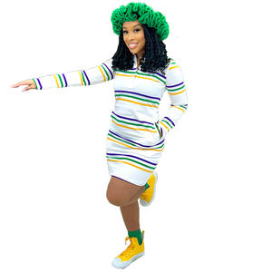 Womens Large White Mardi Gras 2 Taschen kleid Lila Grün Goldst reifen - Product Image 3