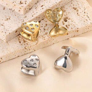 Heart Shaped <b>Clip</b> On Earrings 14mm Zircon Stainless Steel Gold <b>Silver</b> For Gift Fashion Jewelry - Product Image 2