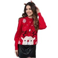 Pull en tricot personnalisé OEM/ODM pour l'hiver et Noël, col rond décontracté, jacquard à motifs de dessins animés, pull de Noël pour femmes
