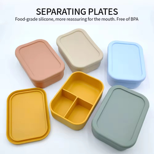 Food Grade BPA Free Silicone Bento <b>Lunch</b> <b>Box</b> Heatable Leak Proof Microwavable 3 Compartment Collapsible Food Storage Container - Product Image 3