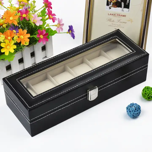 Moderna Caja para Relojes de Cuero PU Negro con 6 Ranuras, Ventana Grande de Vidrio, Interior de Terciopelo Beige, Organizador de Relojes Ejecutivo, Estuche de Exhibición - Product Image 4