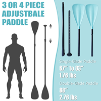 Pagaie ajustable en 3 sections bleu ciel premium pour Stand Up Paddle, poignée ergonomique en T légère, fabrication OEM certifiée BSCI