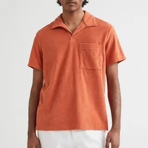 Männer benutzer definierte Stickerei Logo Frottee Handtuch Polos hirt männlich 100% Bio-Baumwolle Frottee Hemd Frottee Handtuch Shirt für Männer