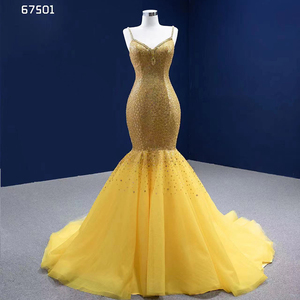 Rsm67501 Vestido de Lentejuelas para Mujer, Nuevo Modelo 2022, Diseño Personalizado con Escamas de Pez, Color Amarillo, Chal Desmontable - Product Image 4
