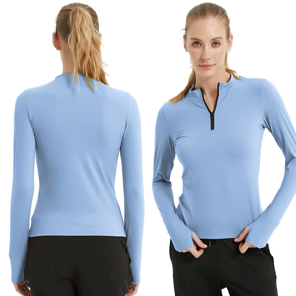Lanyu Summer Lightweight Women's Half-Zip Stand Collar Yoga Shirt for Outdoor Active Wear Sports Running Gym