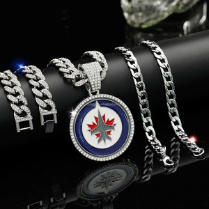 Conjunto <span class=keywords><strong>de</strong></span> <span class=keywords><strong>Collar</strong></span> y Pulsera Cubana <span class=keywords><strong>de</strong></span> Esmalte Redondo Estilo Hip-Hop Exagerado para Equipo Jet - Product Image 5