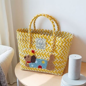 <span class=keywords><strong>Bolso</strong></span> de mano de mimbre con diseño de cachorro de dibujos animados para niños, con asa de bambú, gran capacidad, para exteriores - Product Image 5