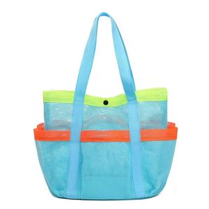 Sac fourre-tout en maille bleue personnalisable unisexe 2025 avec logo imprimé, sacs de plage d'été en maille polyester noire - Product Image 1