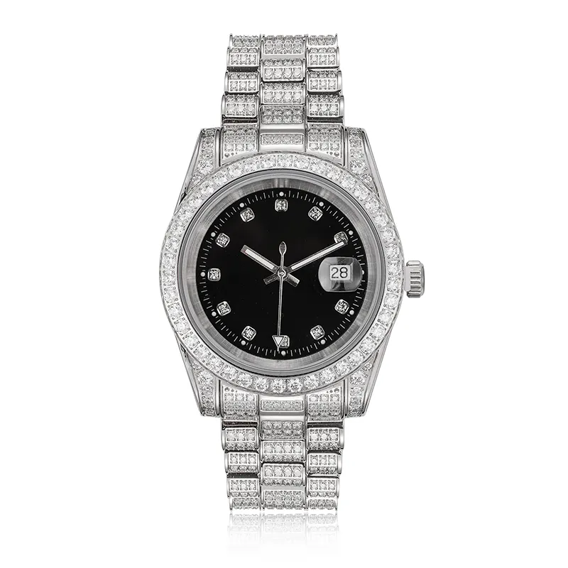 Luxury Jewelry Custom Logo Wrist Watch Stainless Steel Full 5A Zircon Diamond Iced Out Mechanical Quartz Watches For Men