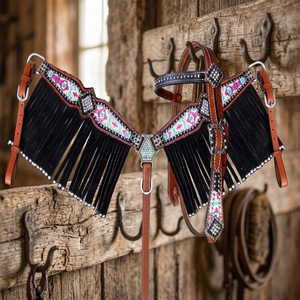 Conjunto de Arreos Premium Personalizados para Caballos de Exhibición Western, Duraderos, de Cuero Genuino, Collar de Pecho de Cuero Natural Suave, Frondos, Flecos y Silla de Montar - Product Image 2